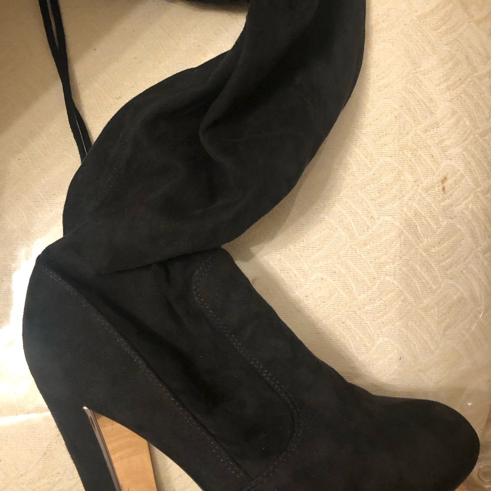 Material Girl Black Lace-Up Heeled Boots